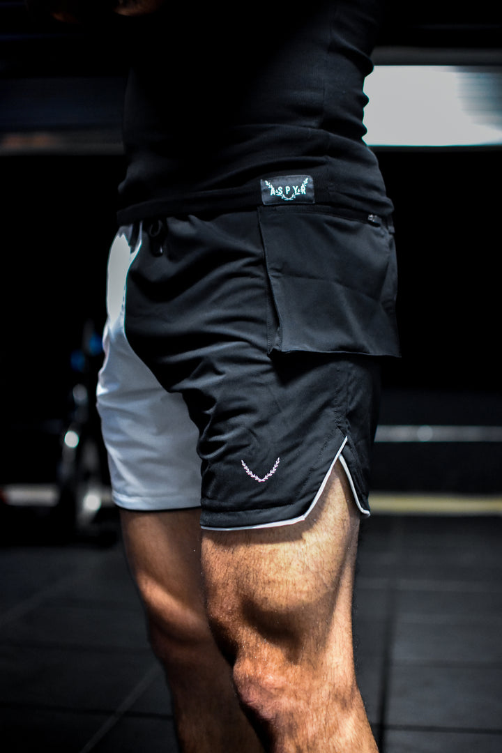 ATHLETIC CARGO SHORTS - BLACK/WHITE