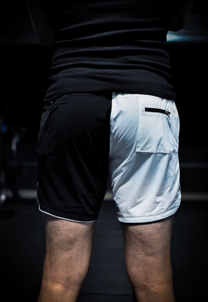 ATHLETIC CARGO SHORTS - BLACK/WHITE